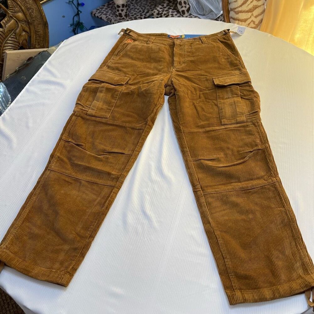 NWT Empyre Mens Loose Fit Brown Corduroy Cargo Pants Skater 34x30 New